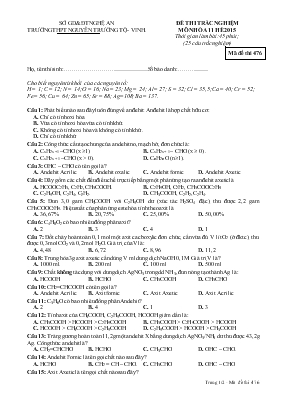 Đề 3 thi trắc nghiệm môn hóa 11 hè 2015 thời gian làm bài 45 phút